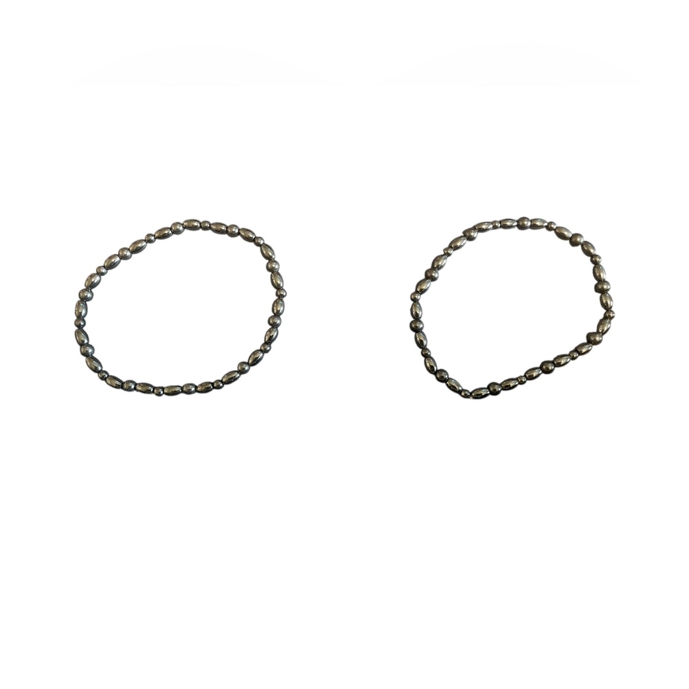 Chic Silver Beaded Bracelet Duo